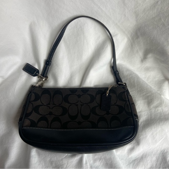 Coach Y2K Black Demi Leather and C Canvas Baguette Mini Shoulder Bag VTG Black - Picture 2 of 6